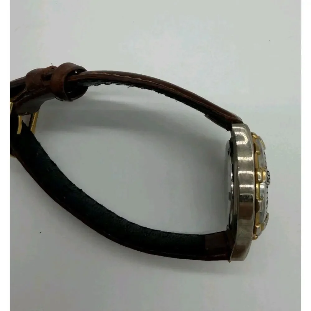 Vintage Beverly Hills Women Polo Club Logo Silver Tone Leather Quartz Watch